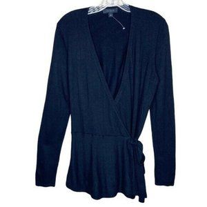 Ann Taylor knit wrap sweater long sleeve black lg
